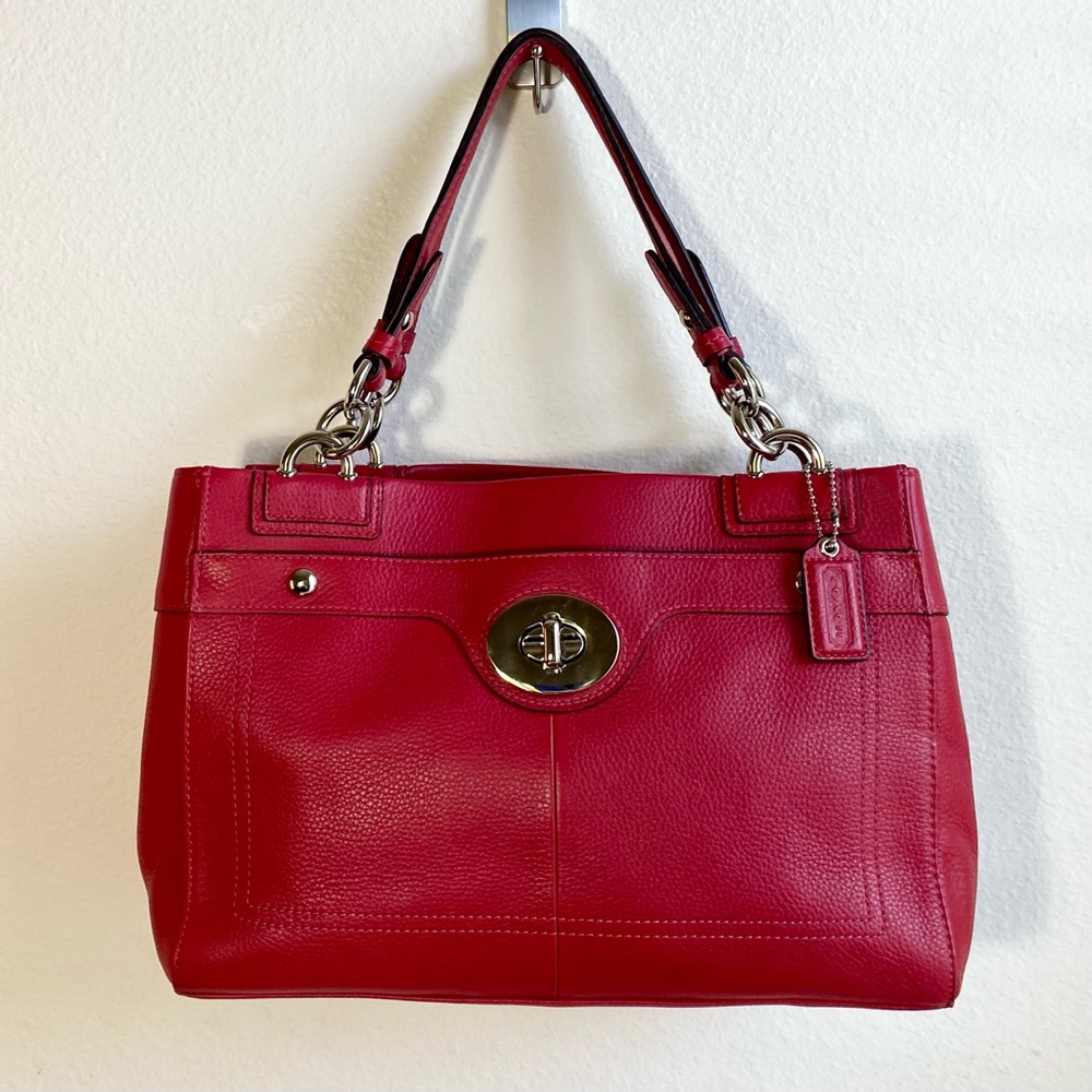 Coach Red Penelope Turnlock pebbled leather shoulder bag/tote. #H1169-F1…